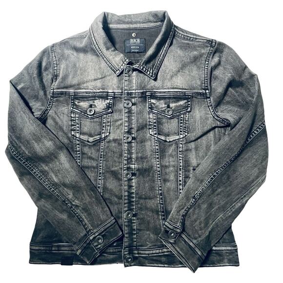 BKE DenimJacket Woman's Medium Black/Gray Distressed Buckle Collared jacket - Picture 6 of 10